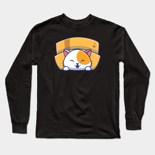 Cute Cat Playing In The Box Cartoon (2) Long Sleeve T-Shirt